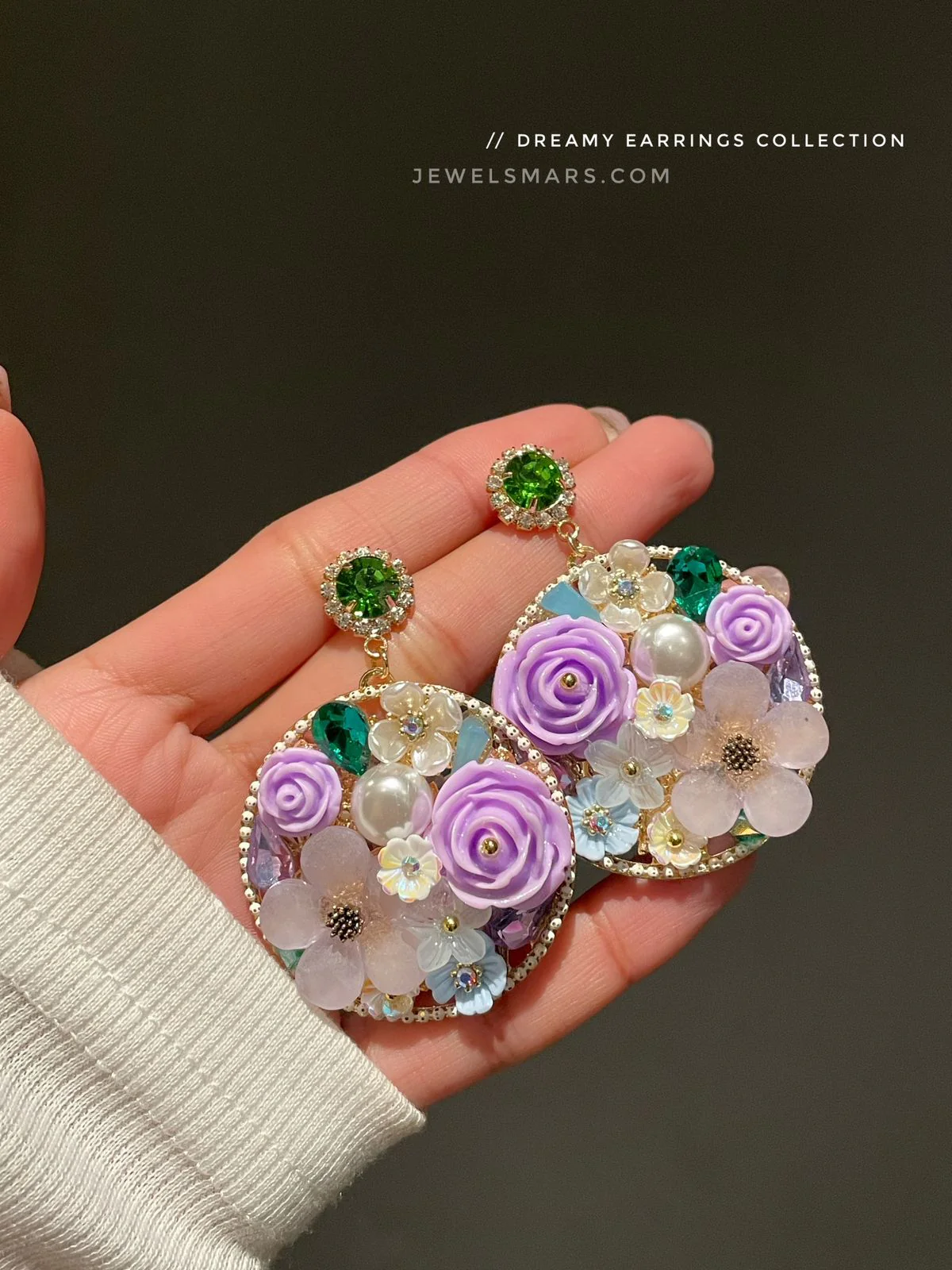 Elsa Dreamy Floral Earrings- purple - Image 2