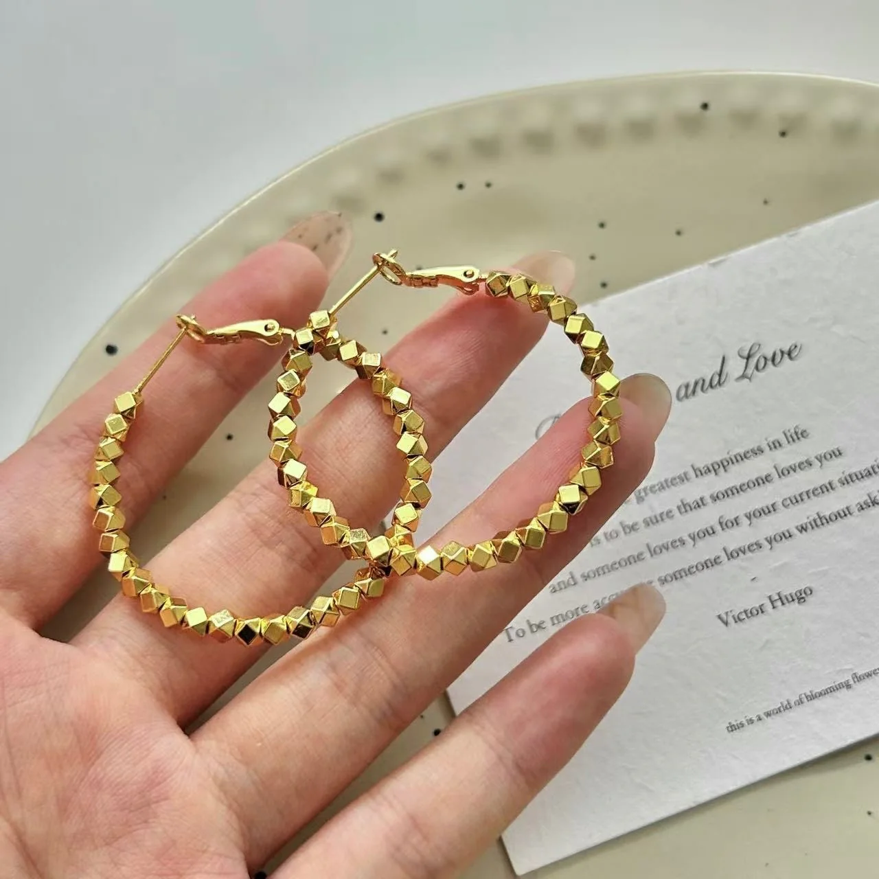 Flashy beaded Hoop Earrings - Image 2