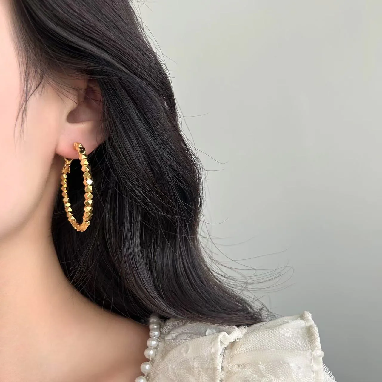 Flashy beaded Hoop Earrings - Image 3