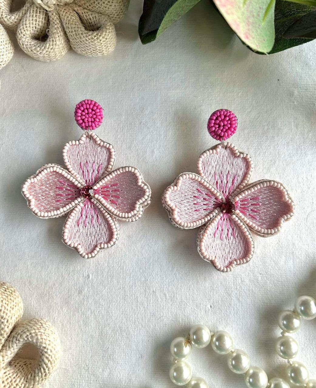 Floral Beaded Earrings- pink - Image 2