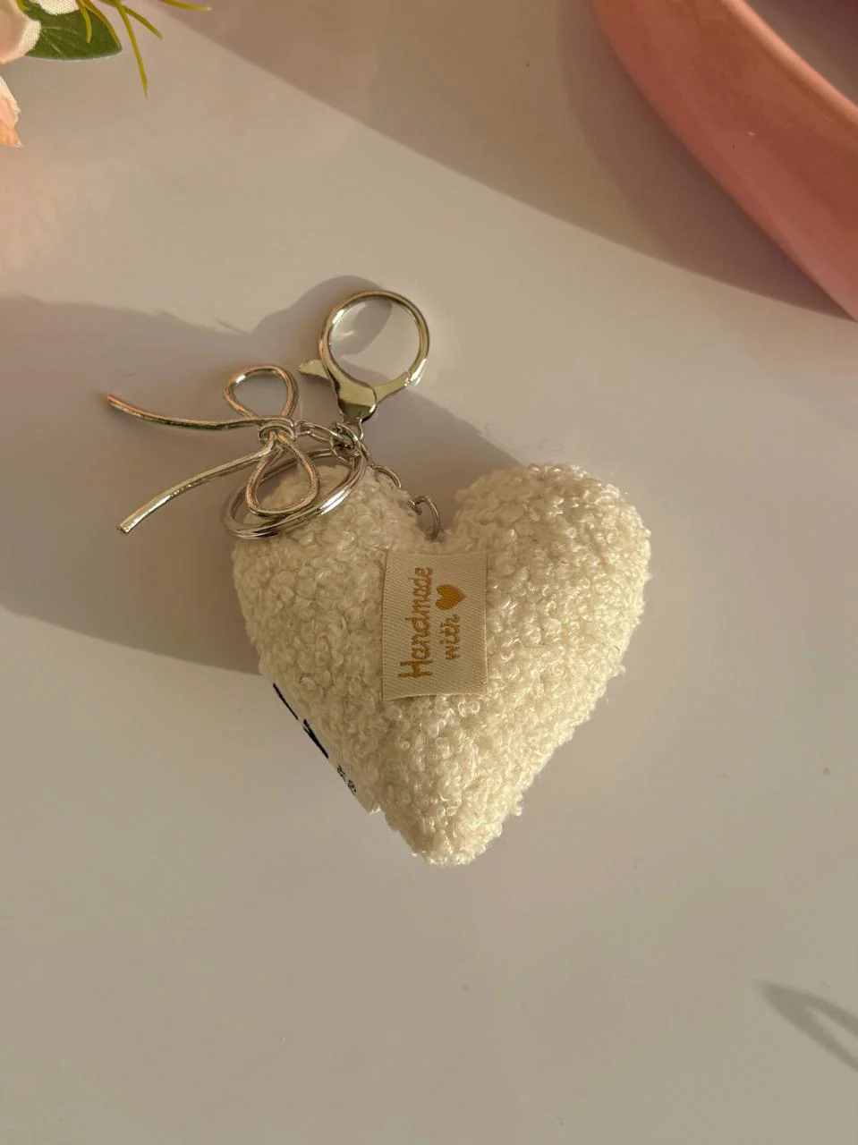 Fluffy Heart Bow Bag Charm