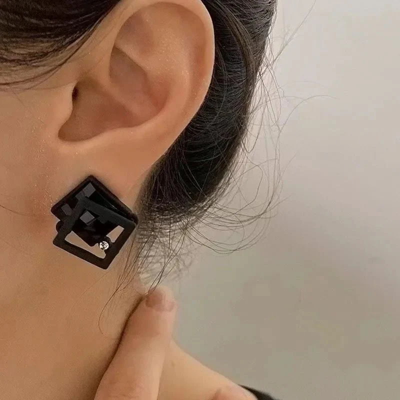 Geometric Black Crystal Earrings - Image 2