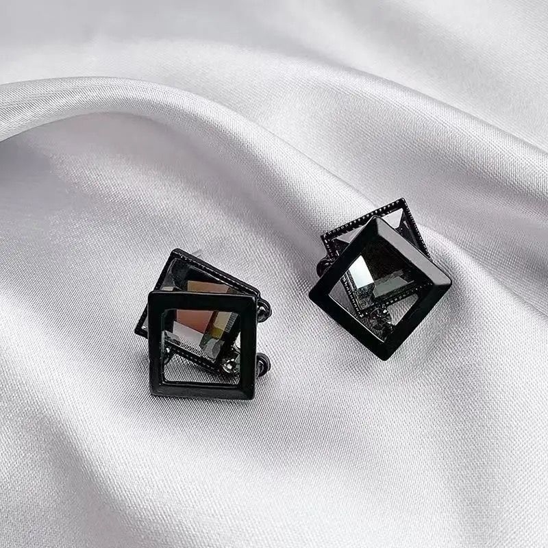 Geometric Black Crystal Earrings - Image 4