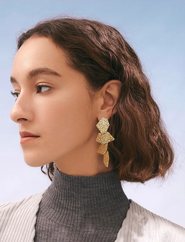 Gilded Abstract Textured Earrings - Image 2