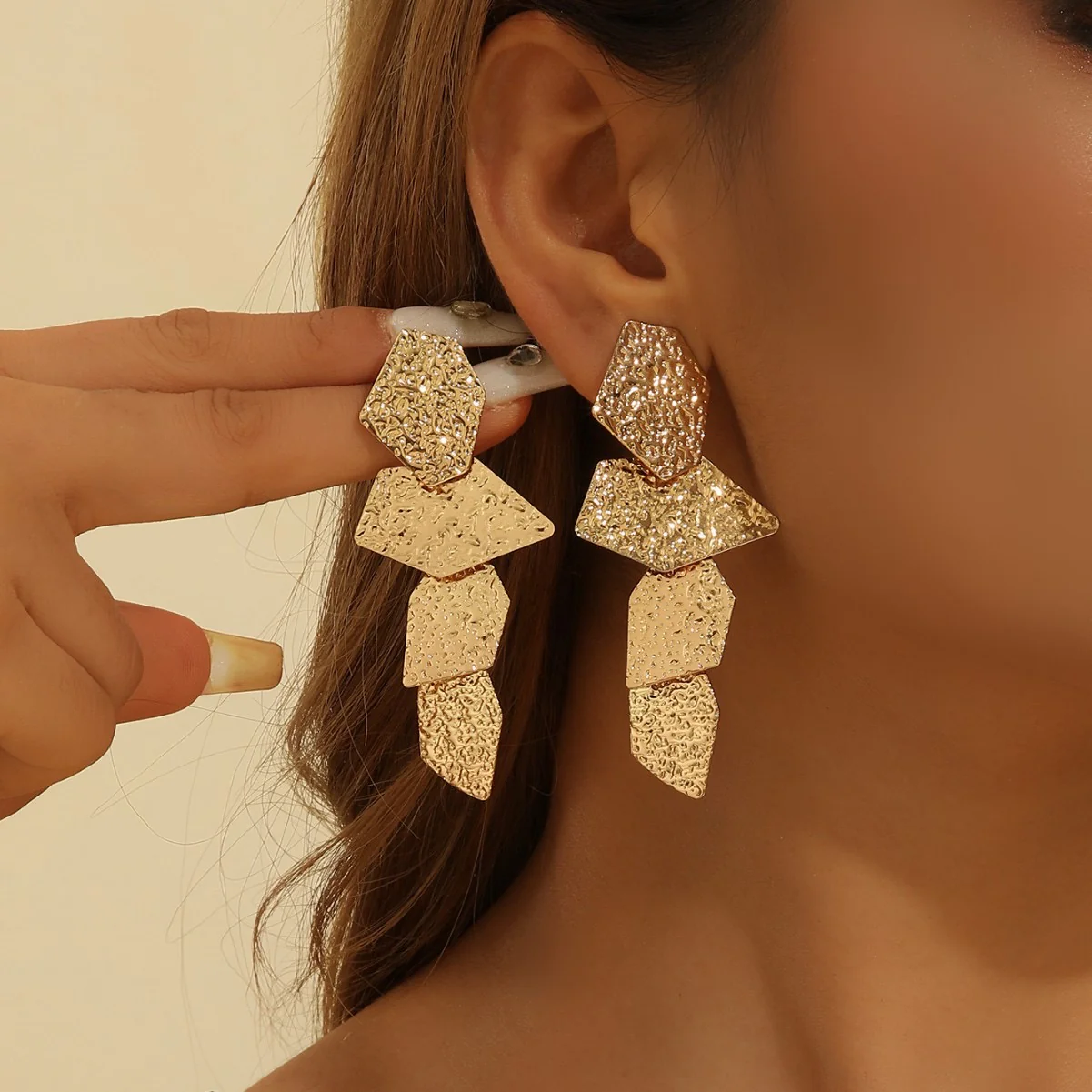 Gilded Abstract Textured Earrings - Image 3