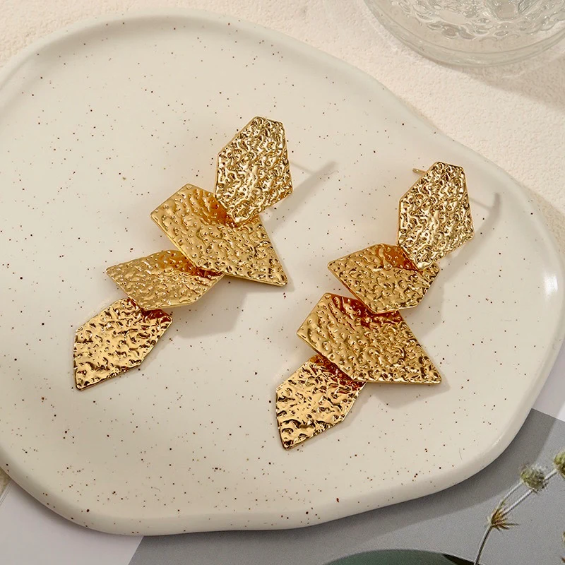 Gilded Abstract Textured Earrings - Image 4