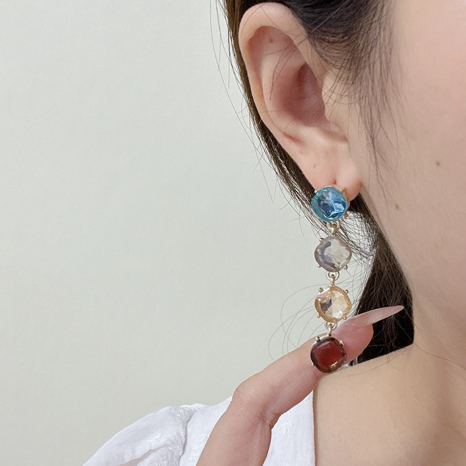 Glitzy Multicoloured Drop Earrings - Image 4