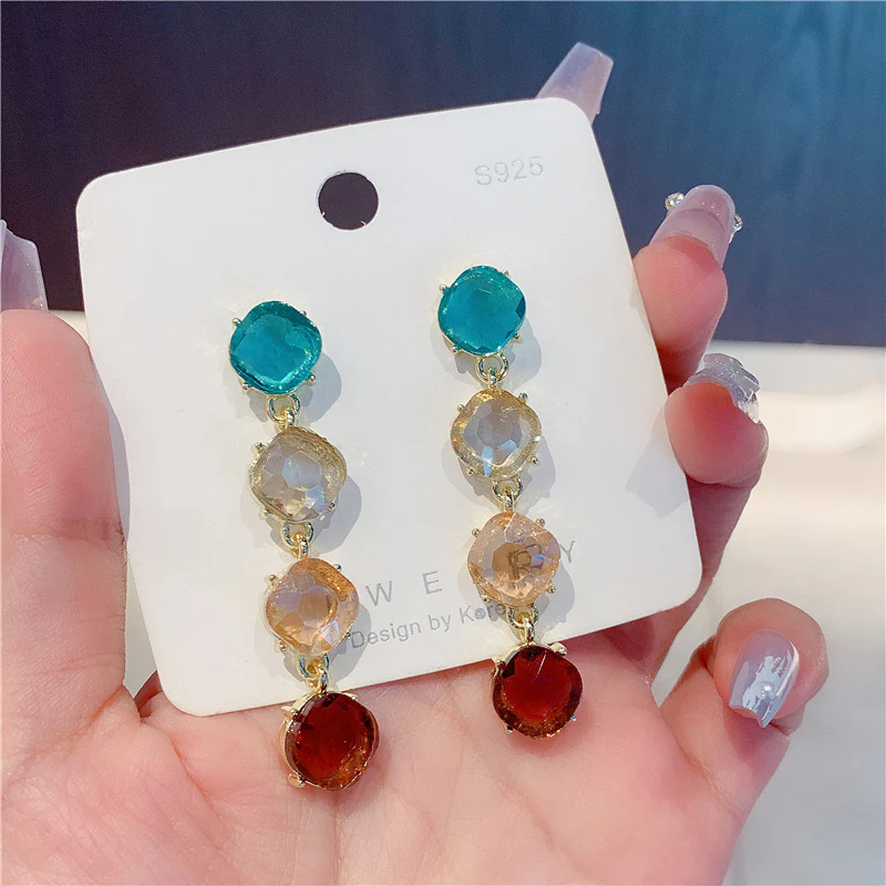 Glitzy Multicoloured Drop Earrings - Image 5