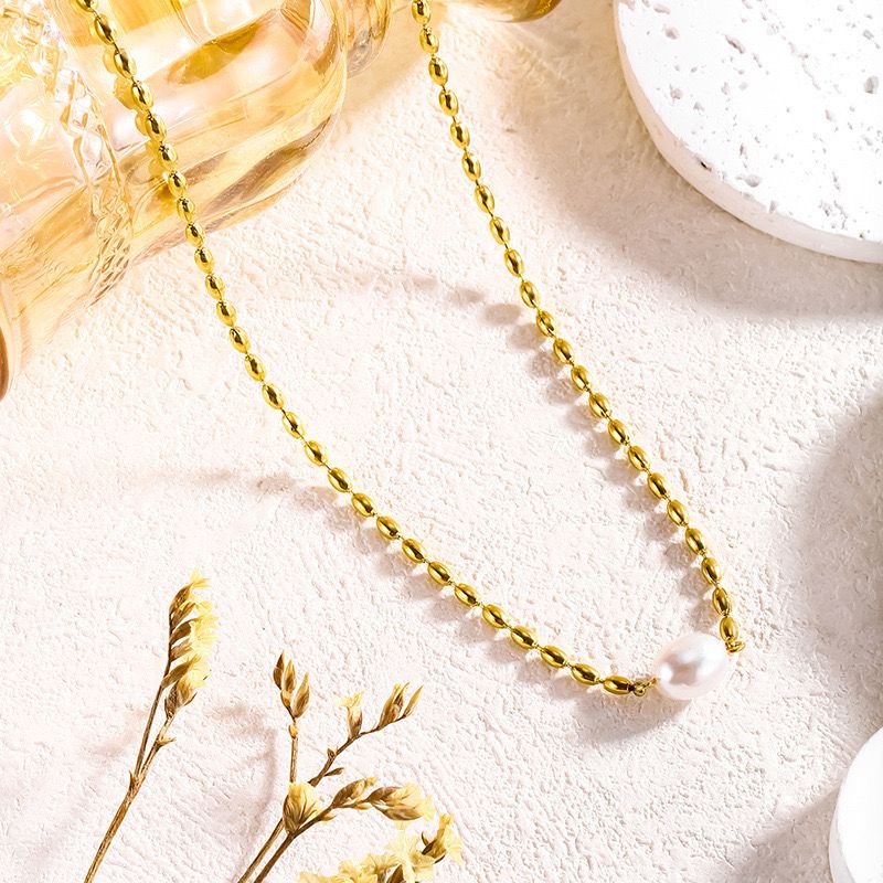 Gold Beaded Pearl Necklace - Image 3
