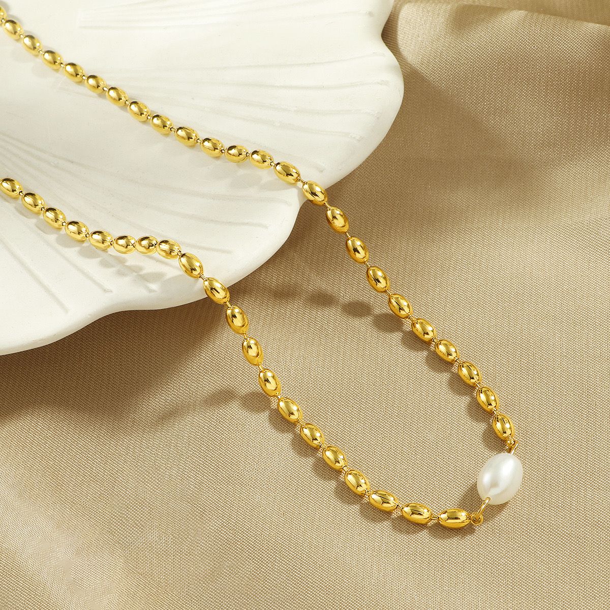 Gold Beaded Pearl Necklace - Image 5