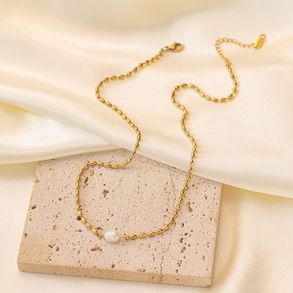Gold Beaded Pearl Necklace - Image 6