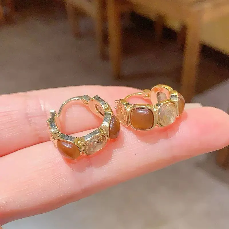 Gold meets Chocolate Brown Hoop Earrings - Image 3