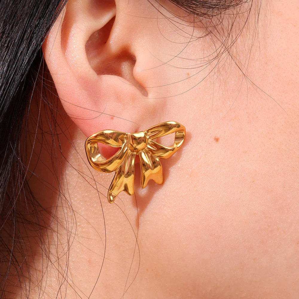 Golden Demure Bow Earrings - Image 3