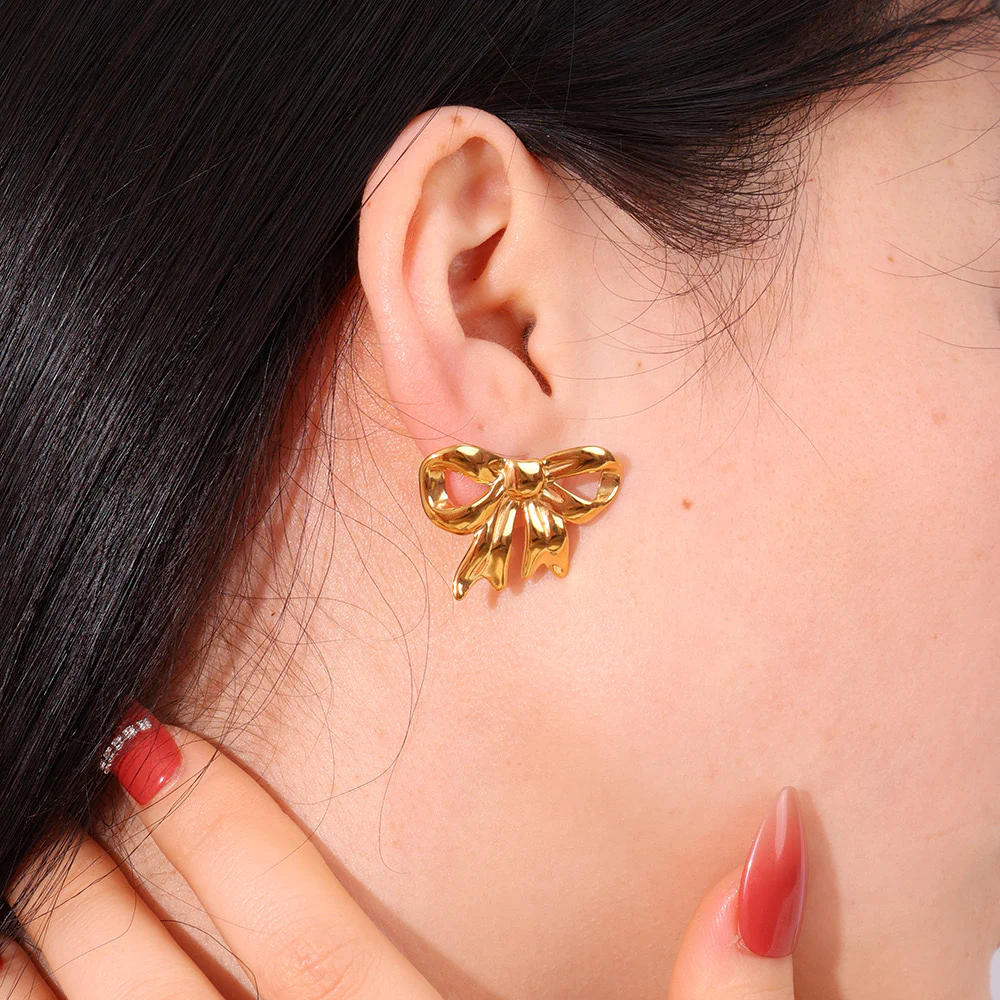 Golden Demure Bow Earrings - Image 4