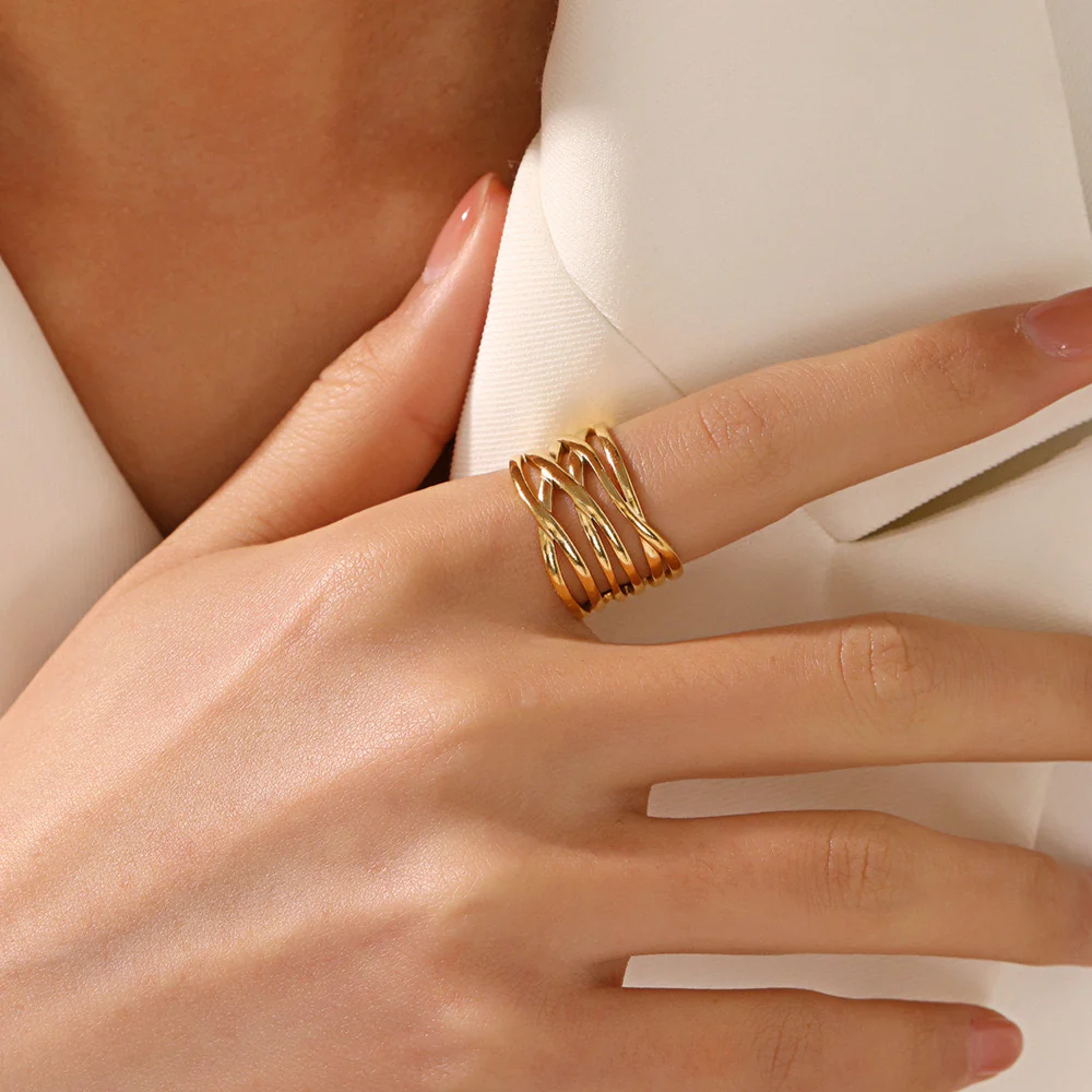 Golden Etch Statement Ring - Image 2