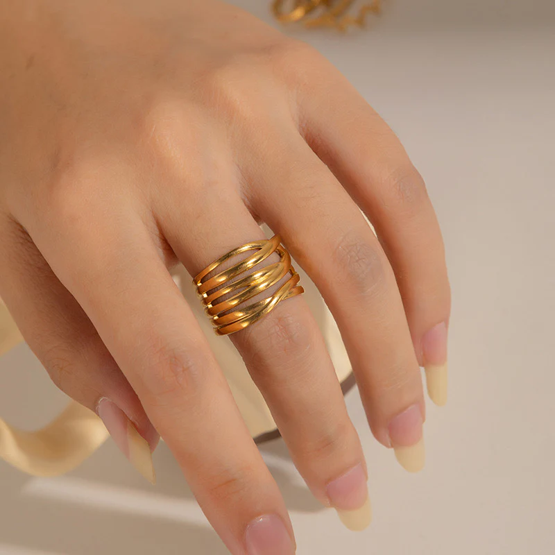 Golden Etch Statement Ring - Image 3