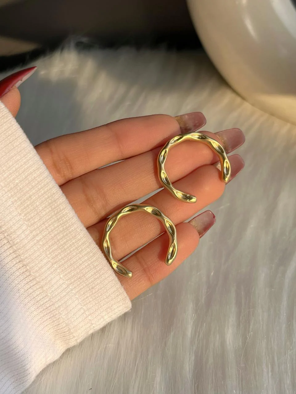 Half Moon Hammered Statement Earrings - Image 2