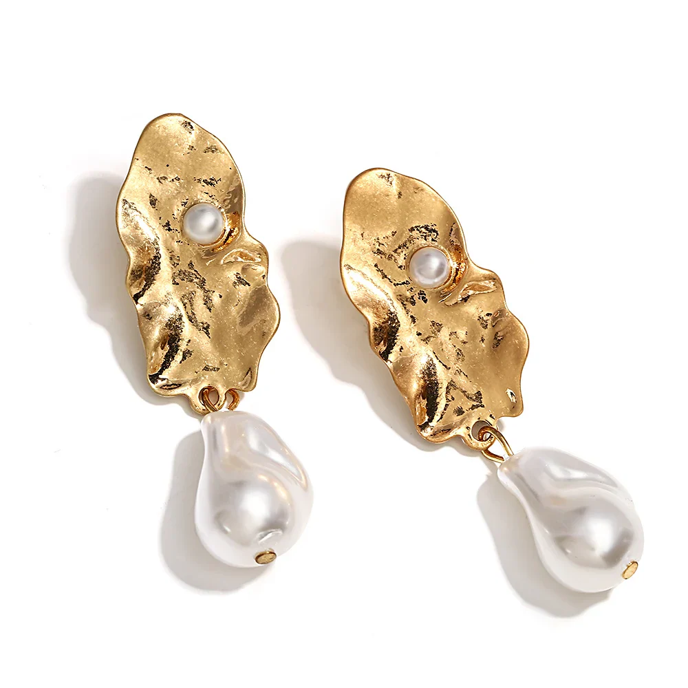 Hammered Pearly Statement Earrings - Image 2