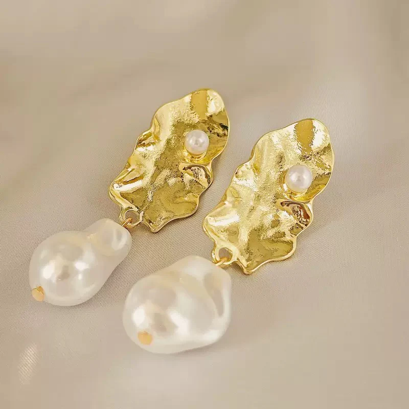 Hammered Pearly Statement Earrings - Image 4