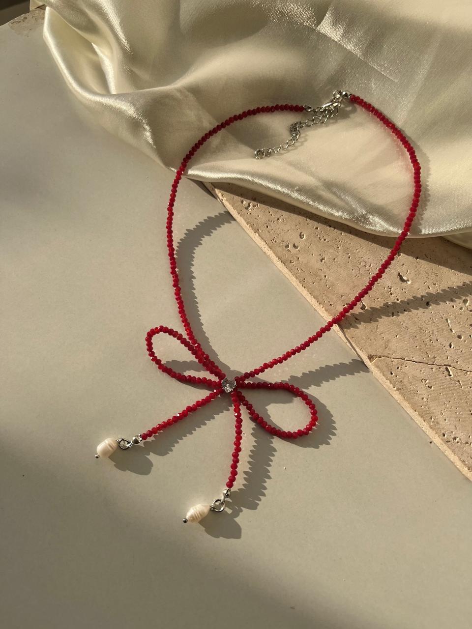 Handmade Beaded Bow Necklace - Image 2