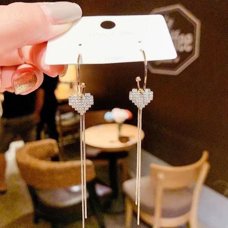 Heart Chain Drop Earrings - Image 2