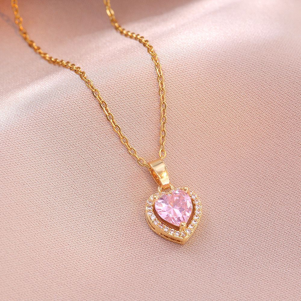 Heart Solitaire Necklace- pink