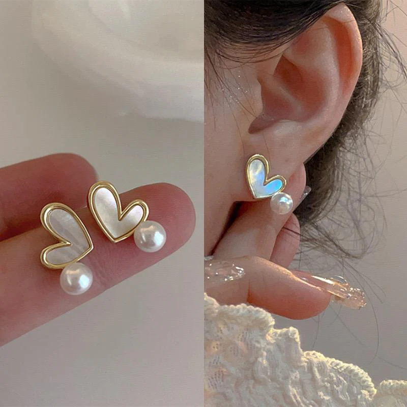 Heart with Pearl cute Earrings - Image 3