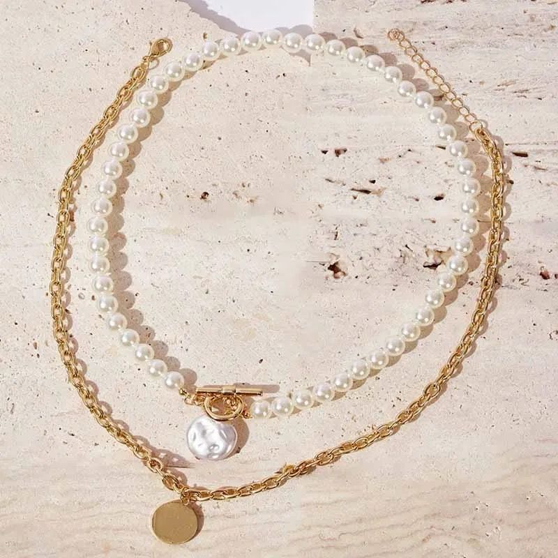 Hip Hop Pearl Layered Necklace - Image 2
