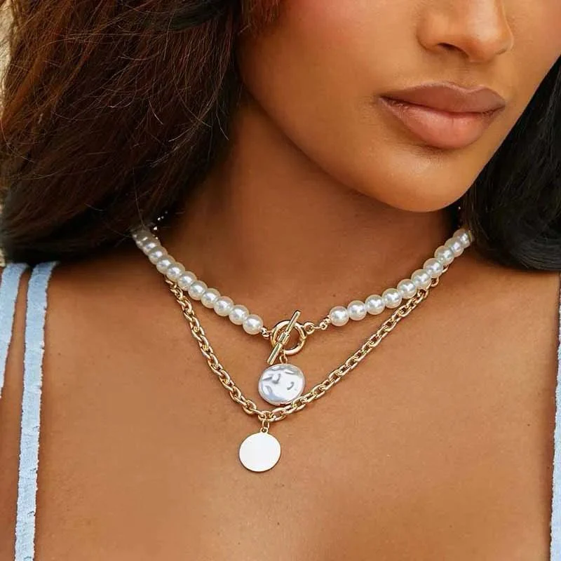 Hip Hop Pearl Layered Necklace - Image 4
