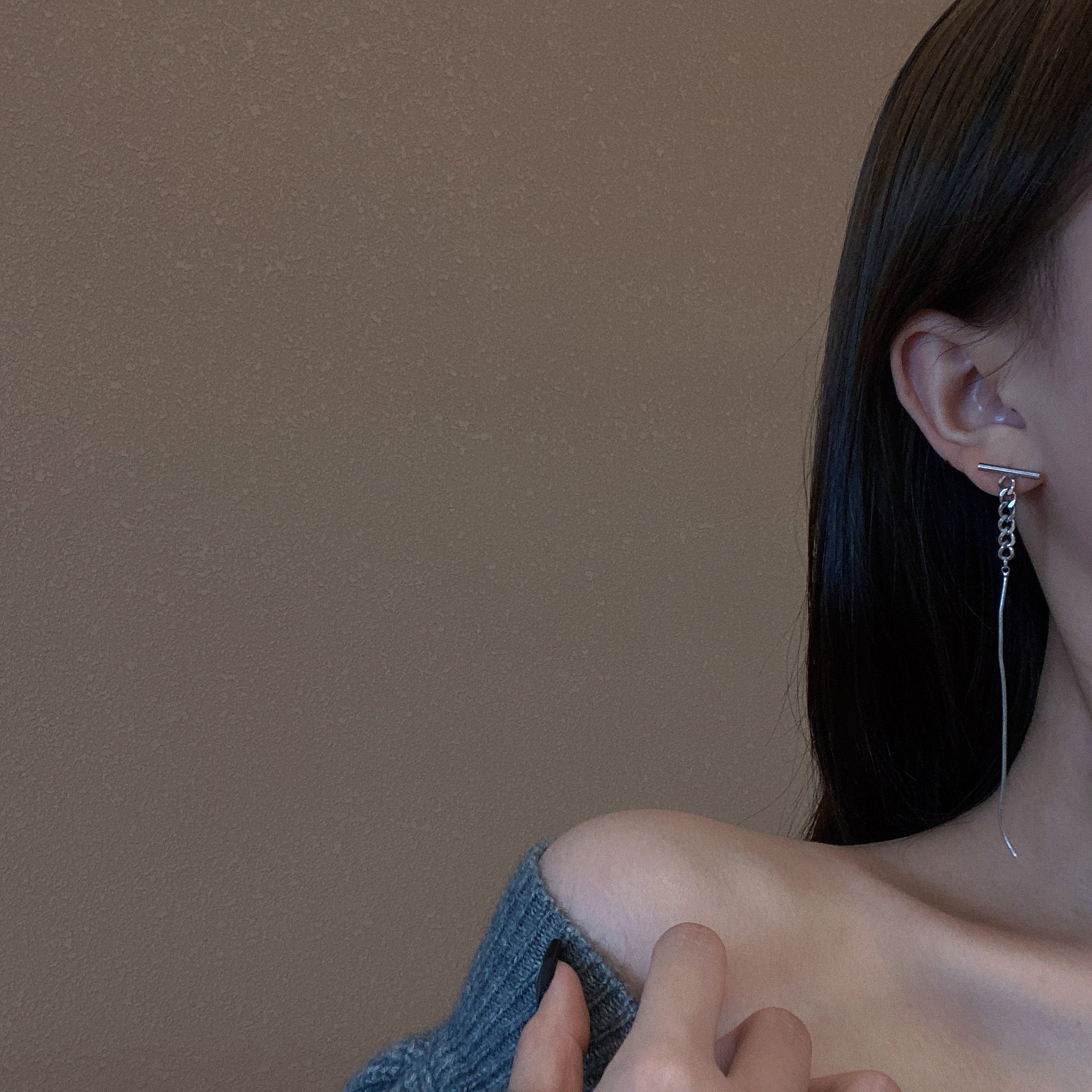 K-pop style Pearl Detailed Mismatch Chain earrings - Image 6