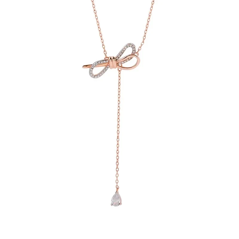 KOREAN BOW CRYSTAL DROP NECKLACE (stainless steel) - Image 4