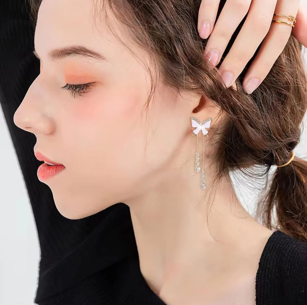 Korean Butterfly Earrings can be worn in multiple ways - Image 4