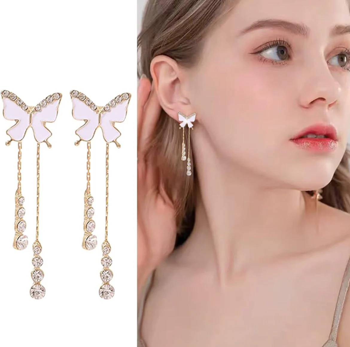 Korean Butterfly Earrings can be worn in multiple ways - Image 7