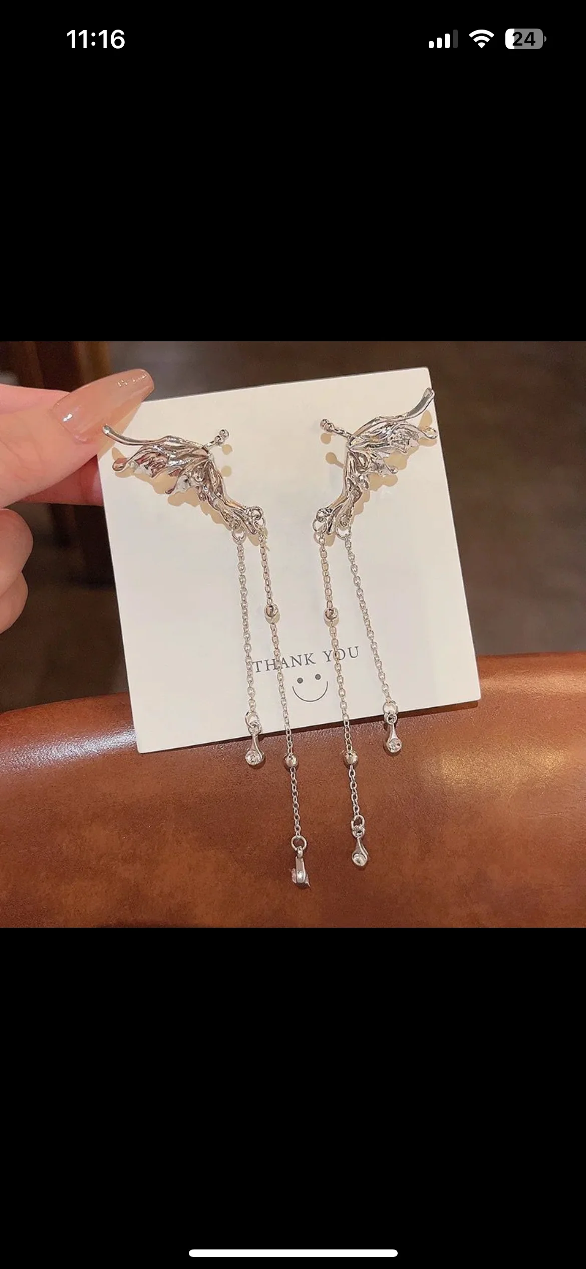 Korean Butterfly tassel drop Earcuffs Earrings - Image 2