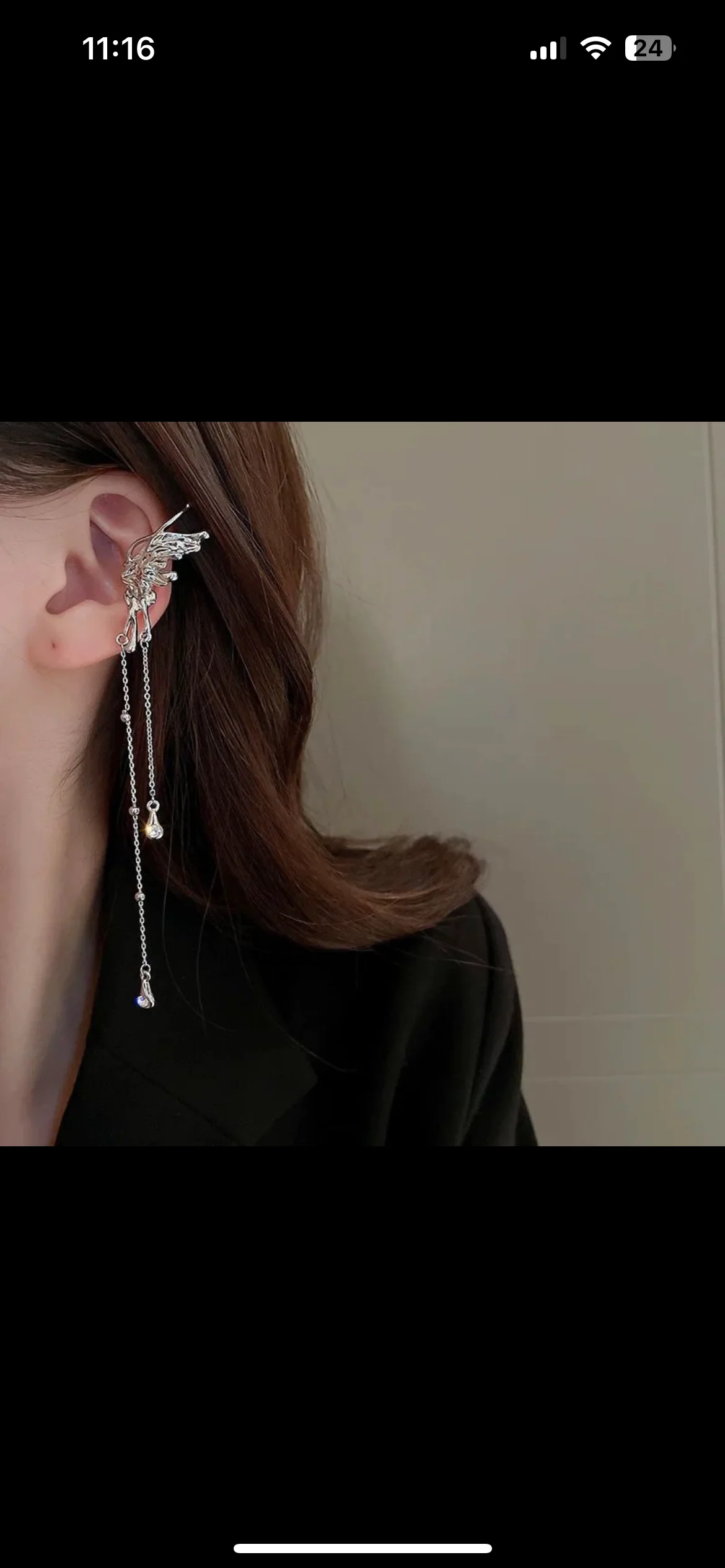 Korean Butterfly tassel drop Earcuffs Earrings - Image 3