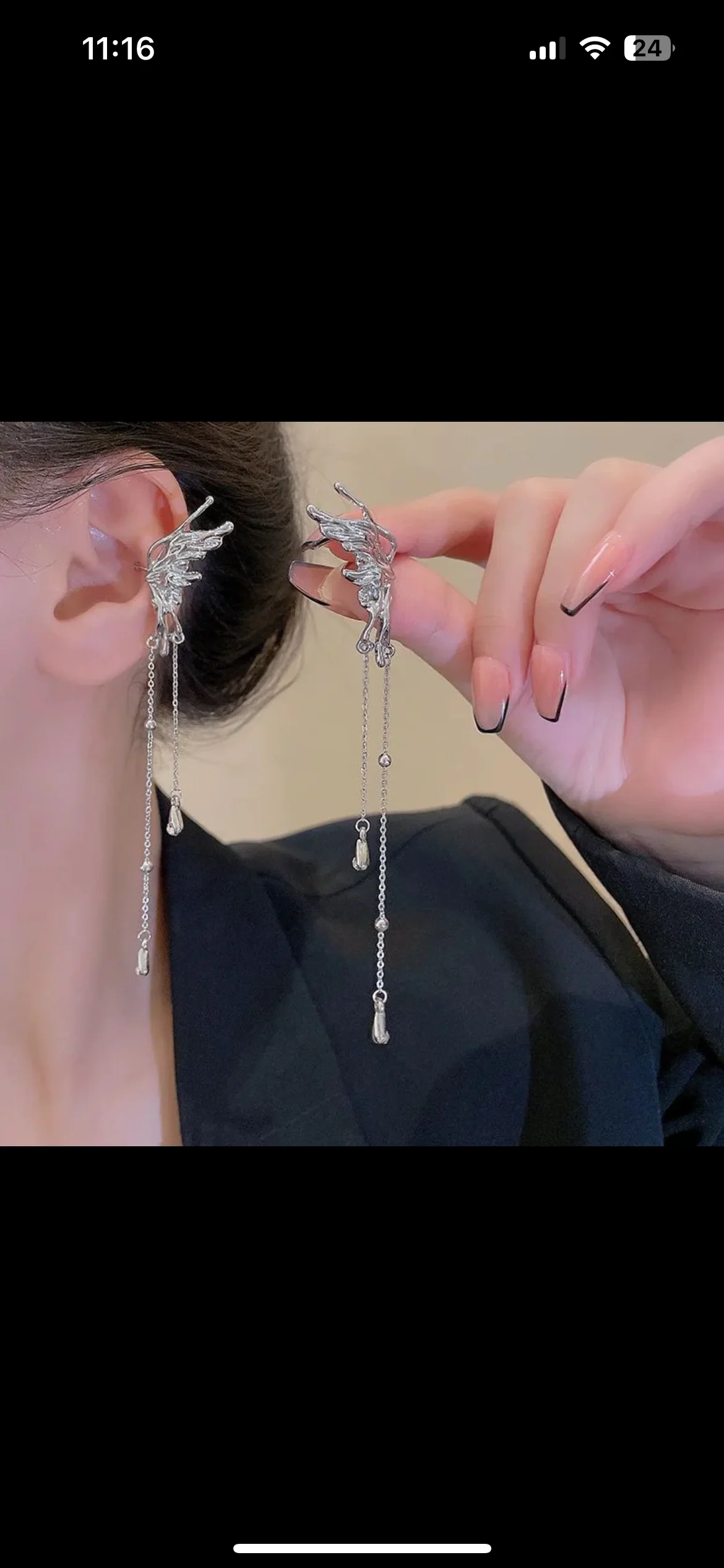 Korean Butterfly tassel drop Earcuffs Earrings - Image 4