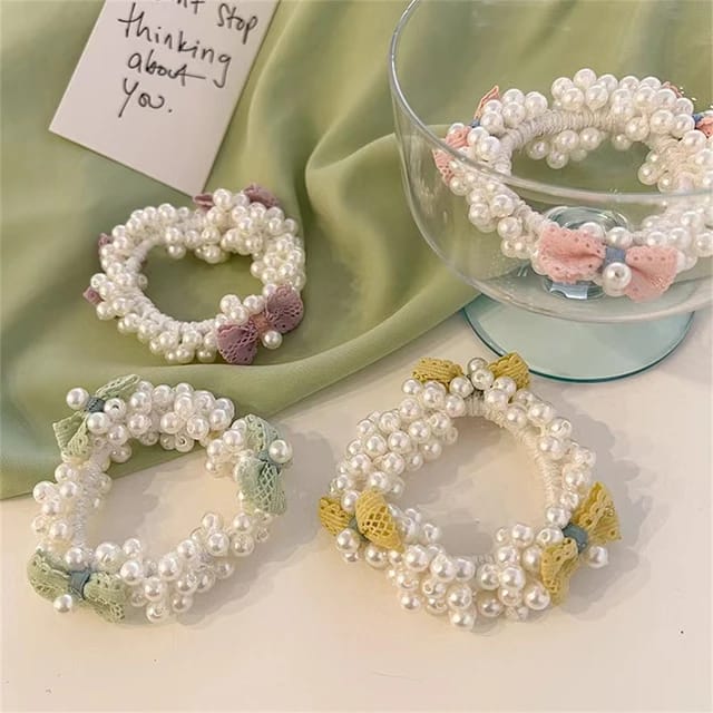 Korean Cute Pearly Bow Hairties - Image 5