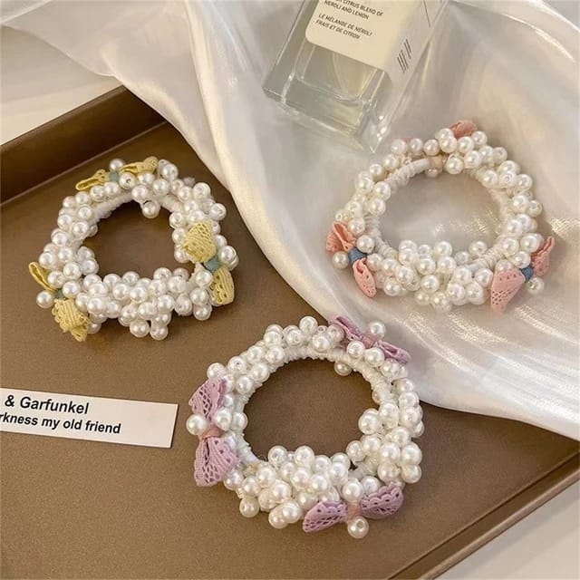Korean Cute Pearly Bow Hairties - Image 7