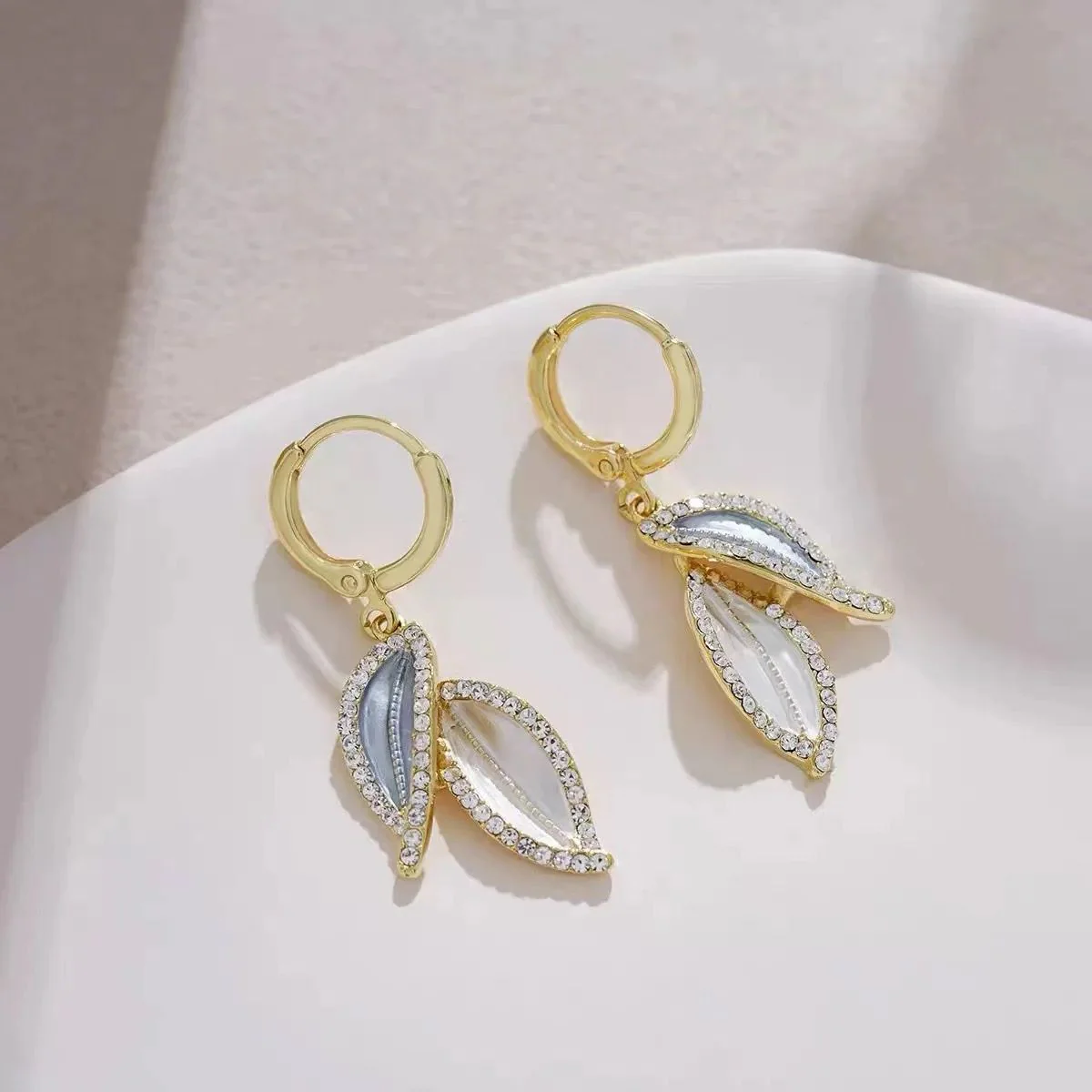 Korean Dual Leaf Huggies Style Earrings - Image 3