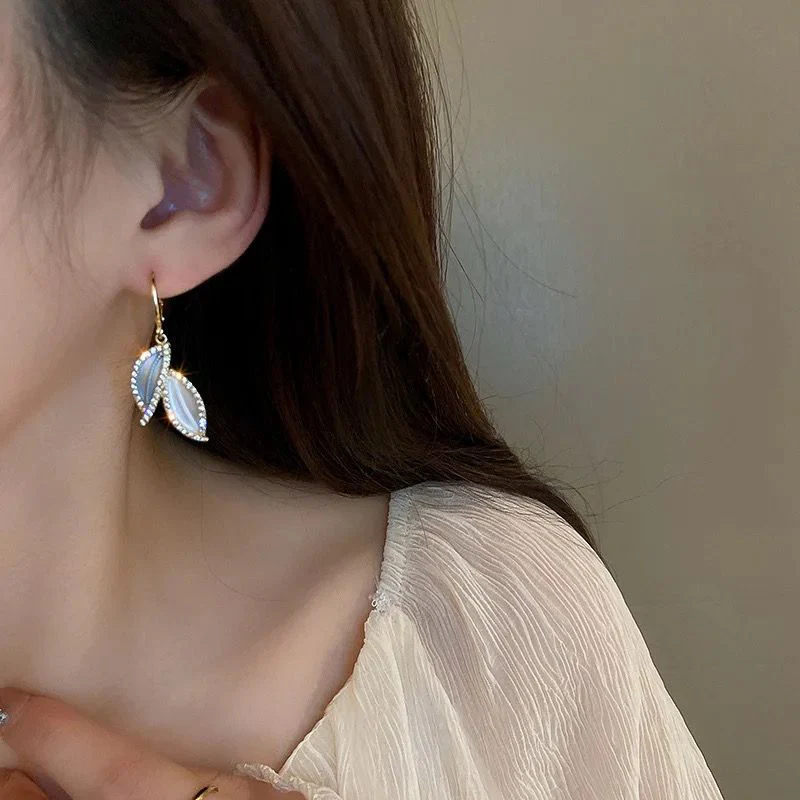 Korean Dual Leaf Huggies Style Earrings - Image 4