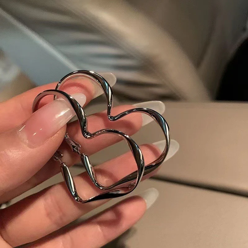 Korean Heart Exaggerated Hoop Style Earrings - Image 2