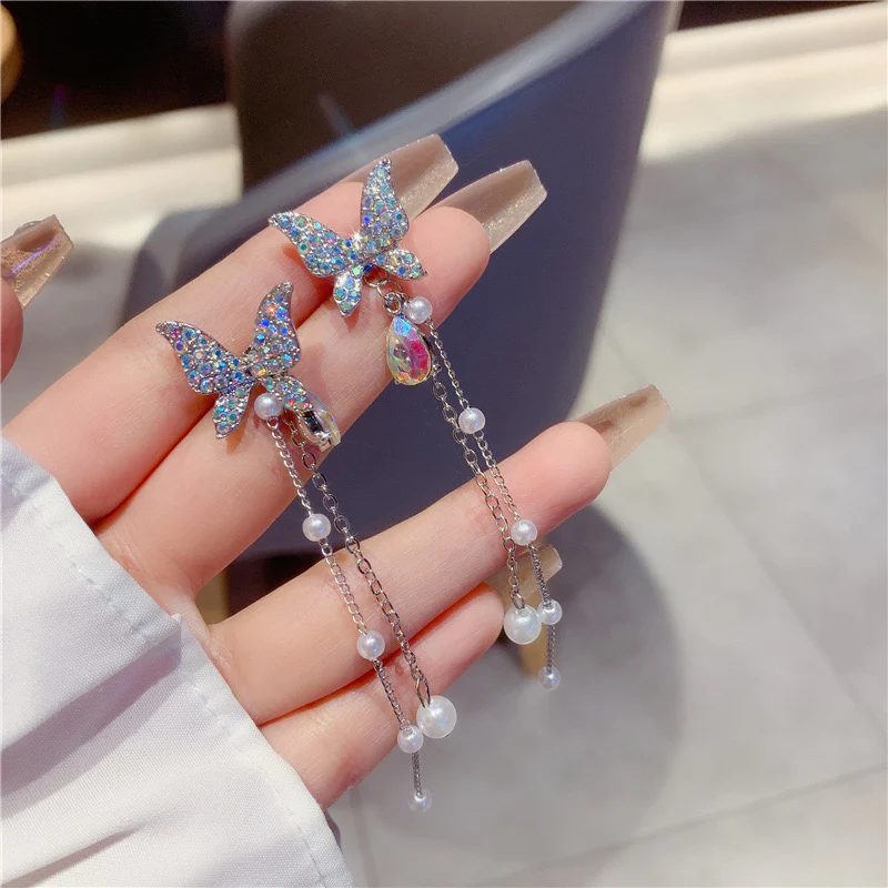 Korean Luxury Butterfly Earrings (white) - can be worn in multiple ways - Image 2