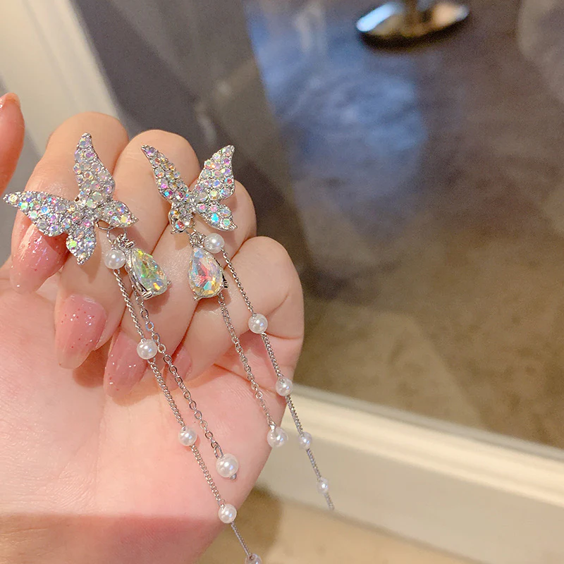 Korean Luxury Butterfly Earrings (white) - can be worn in multiple ways - Image 5