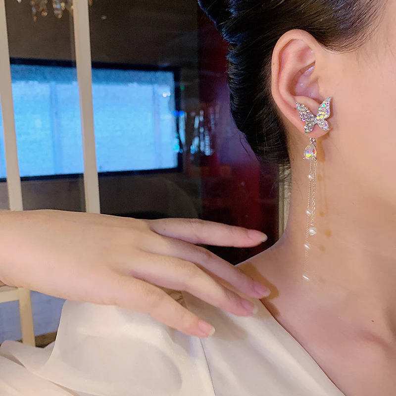 Korean Luxury Butterfly Earrings (white) - can be worn in multiple ways - Image 6
