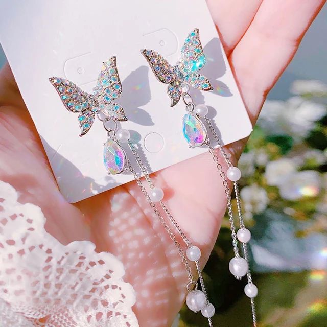 Korean Luxury Butterfly Earrings (white) - can be worn in multiple ways - Image 8