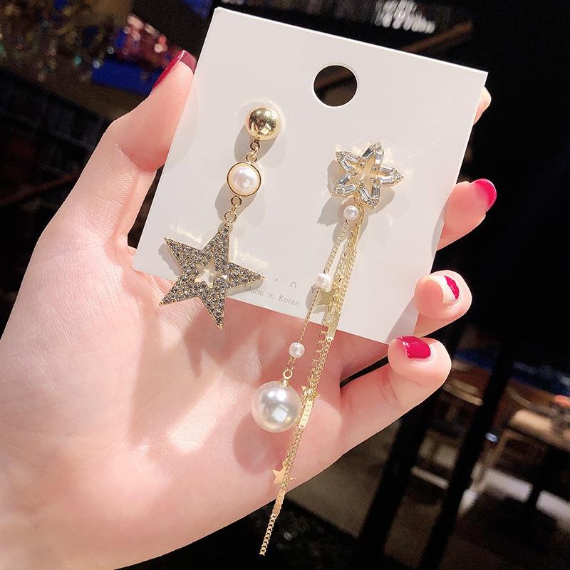 Korean Mismatch Star Dangling Earrings - Image 2