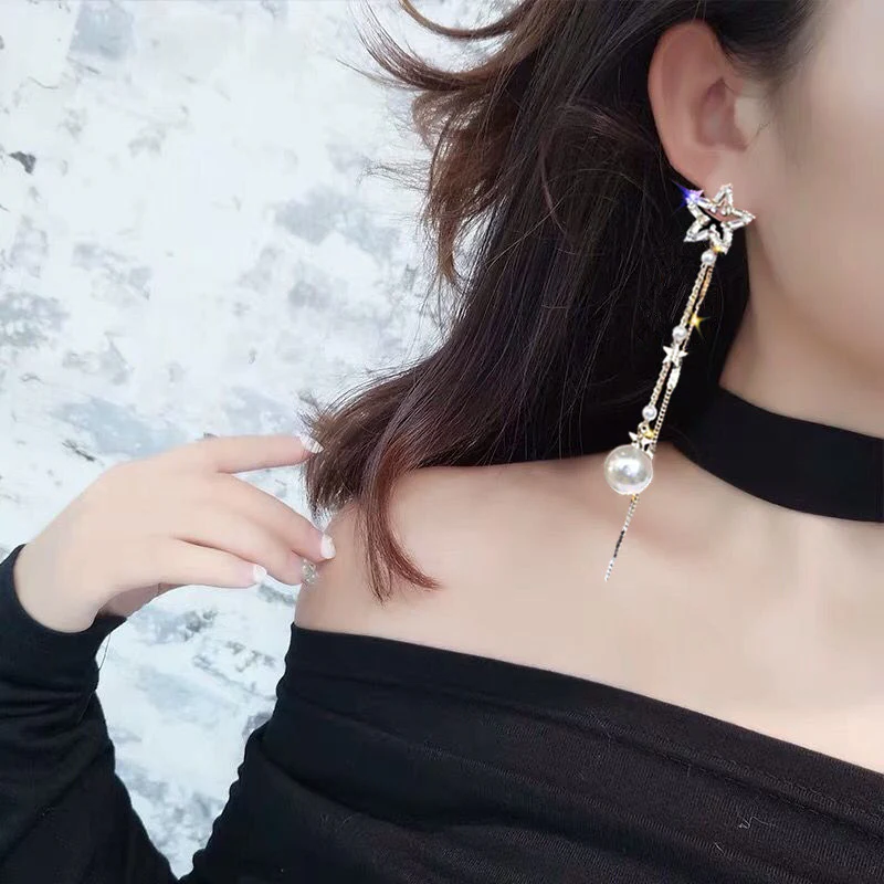 Korean Mismatch Star Dangling Earrings - Image 3