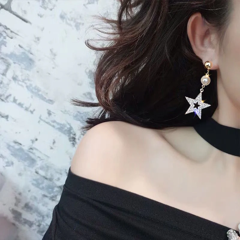 Korean Mismatch Star Dangling Earrings - Image 4