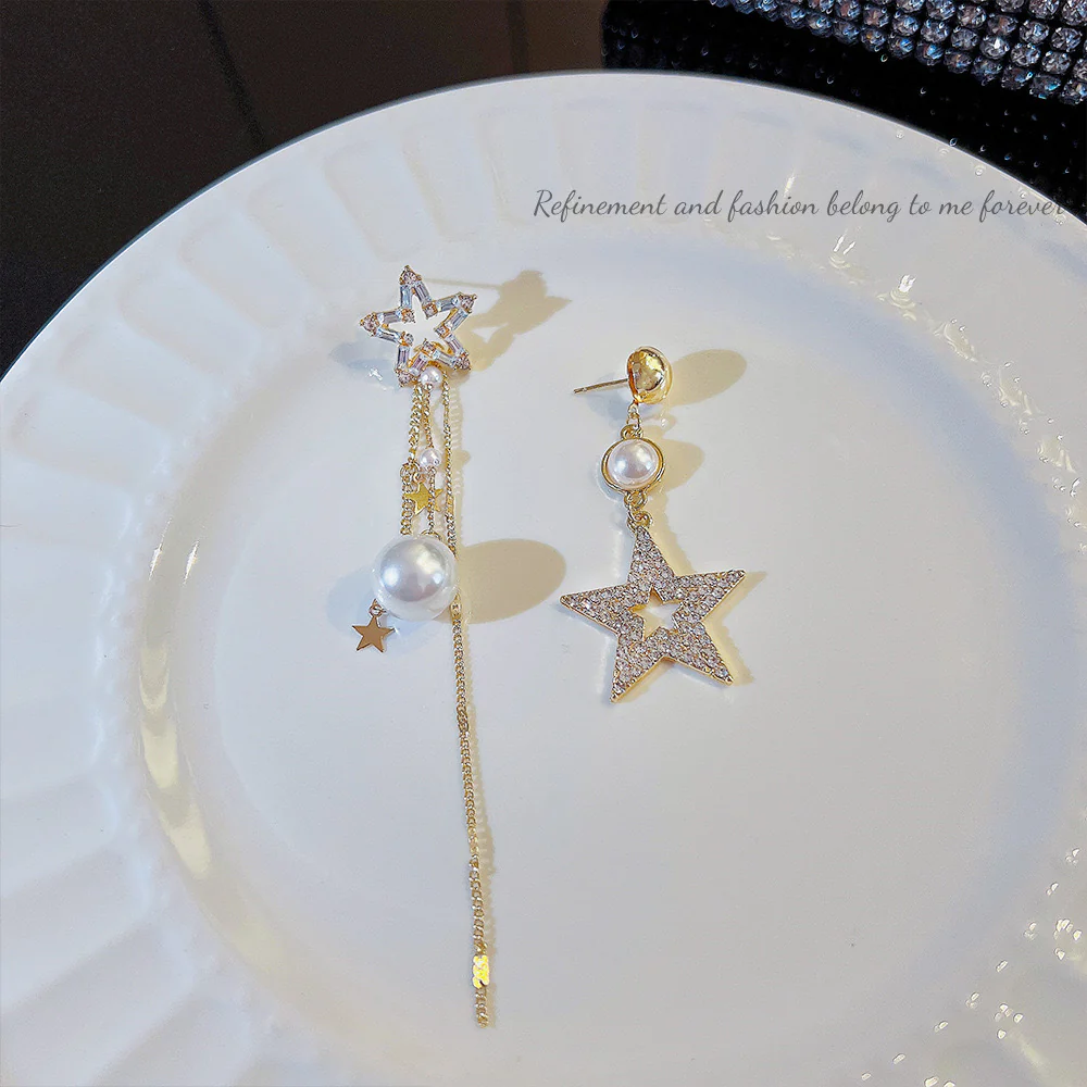 Korean Mismatch Star Dangling Earrings - Image 5