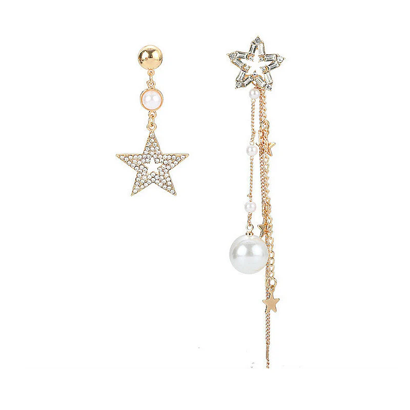 Korean Mismatch Star Dangling Earrings - Image 6